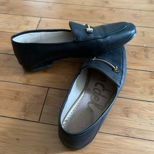 Black Leather Loafers with Gold Detail